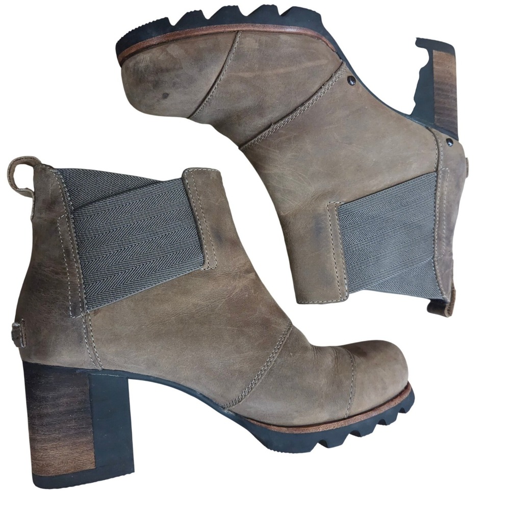 Sorel Addington Chelsea Boots Brown Leather Waterproof Block Heel 7.5 Gorp Lug